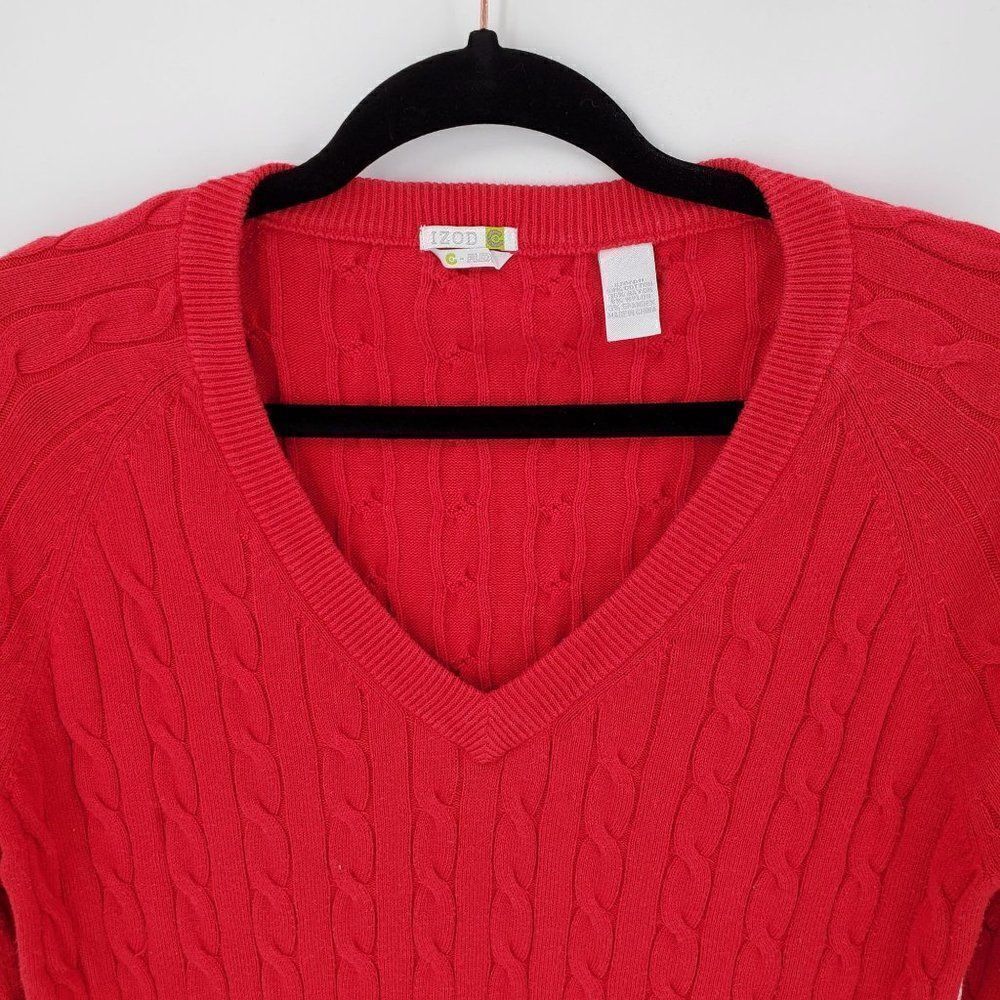 Izod C Flex Women's Sweater Cable Knit V Neck Red Size Small - Picture 2 of 9